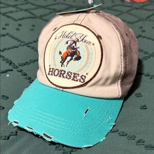 🎄New 🎄Hold Your Horses Teal and Gray Women's Cap